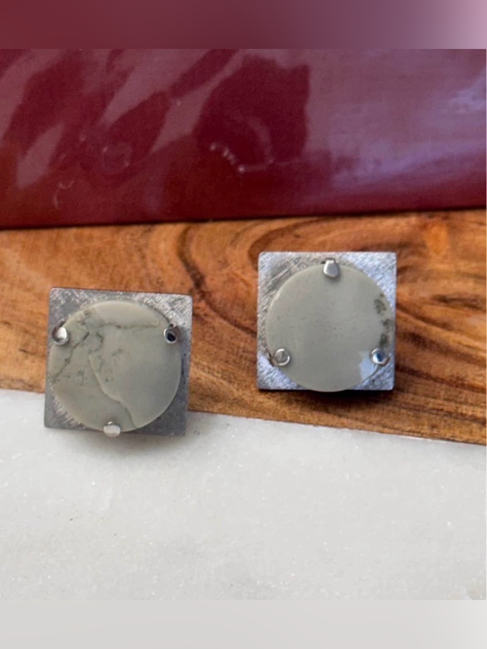 Vintage mid-century Destino cufflinks feature distinctive domed gray stones.